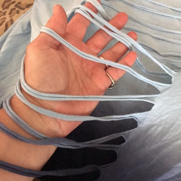 E & M LG-XL slub style tie dye blue shredded back tack w/front pocket - Picture 2 of 12